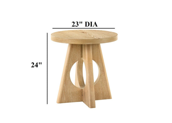 English Elm 1Pc Round End Table Sculptural Pedestal Base Cutout Detail Rubberwood Living Room Oak B2741P558691