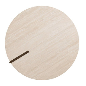 English Elm 1Pc Round Travertine Top End Table Three Leg Oak Base Contemporary Living Room Accent B2741P561007