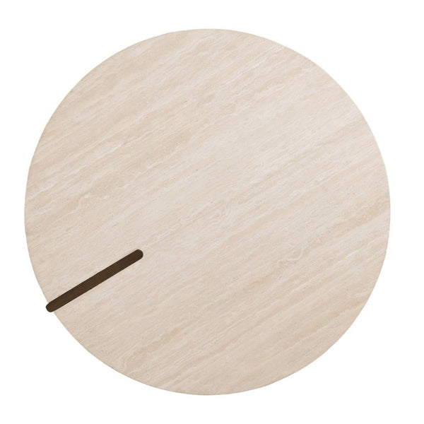 English Elm 1Pc Round Travertine Top End Table Three Leg Oak Base Contemporary Living Room Accent B2741P561007