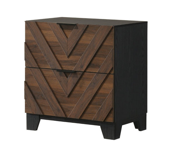 English Elm Rich Wood Tone Two Drawer Nightstand with Bold Chevron Front for Modern Bedrooms B2741P561016
