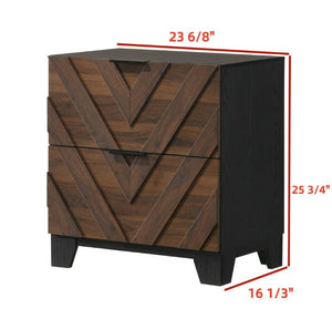 English Elm Rich Wood Tone Two Drawer Nightstand with Bold Chevron Front for Modern Bedrooms B2741P561016
