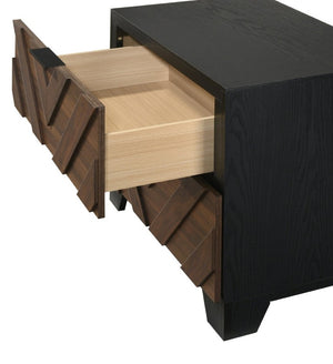 English Elm Rich Wood Tone Two Drawer Nightstand with Bold Chevron Front for Modern Bedrooms B2741P561016