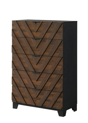 English Elm Rich Wood Chevron Five Drawer Tall Chest Contemporary Bedroom Storage Furniture B2741P561024