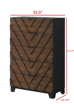 English Elm Rich Wood Chevron Five Drawer Tall Chest Contemporary Bedroom Storage Furniture B2741P561024