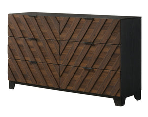 English Elm Rich Wood Six Drawer Dresser with Bold Chevron Front for Contemporary Bedroom Storage B2741P561044
