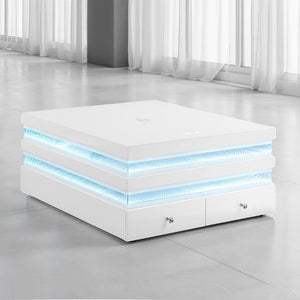 English Elm Contemporary Glass Top Coffee Table with LED Lighting Wireless Charging White Finish B2741P562393