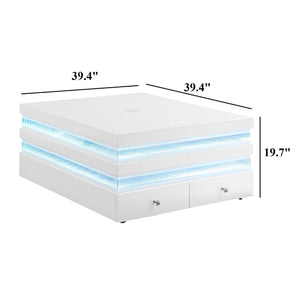English Elm Contemporary Glass Top Coffee Table with LED Lighting Wireless Charging White Finish B2741P562393
