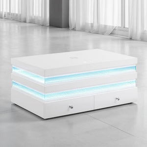 English Elm Contemporary White Glass Top Coffee Table with LED Lighting and Wireless Charging Hub B2741P562395