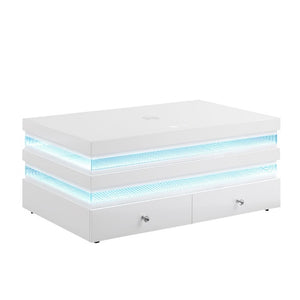English Elm Contemporary White Glass Top Coffee Table with LED Lighting and Wireless Charging Hub B2741P562395