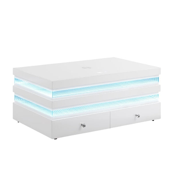 English Elm Contemporary White Glass Top Coffee Table with LED Lighting and Wireless Charging Hub B2741P562395