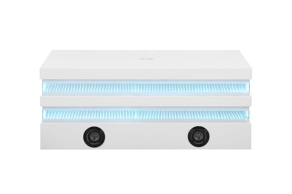 English Elm Contemporary White Glass Top Coffee Table with LED Lighting and Wireless Charging Hub B2741P562395