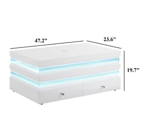 English Elm Contemporary White Glass Top Coffee Table with LED Lighting and Wireless Charging Hub B2741P562395