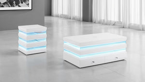 English Elm Contemporary White Glass Top Coffee Table with LED Lighting and Wireless Charging Hub B2741P562395