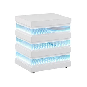 English Elm Led Light End Table with Bluetooth Speaker Wireless Charging and Glass Top in White B2741P562402