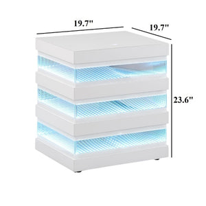 English Elm Led Light End Table with Bluetooth Speaker Wireless Charging and Glass Top in White B2741P562402