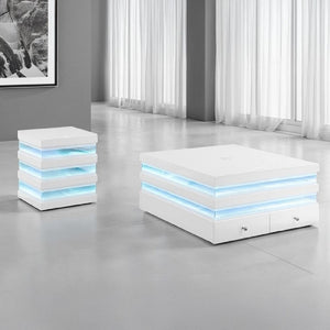 English Elm Led Light End Table with Bluetooth Speaker Wireless Charging and Glass Top in White B2741P562402