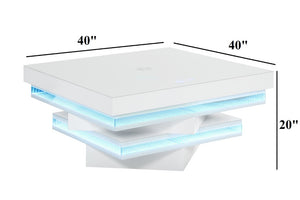 English Elm White Gloss Glass Top Coffee Table with Bluetooth Speaker Wireless Charging and LED Lights B2741P562413