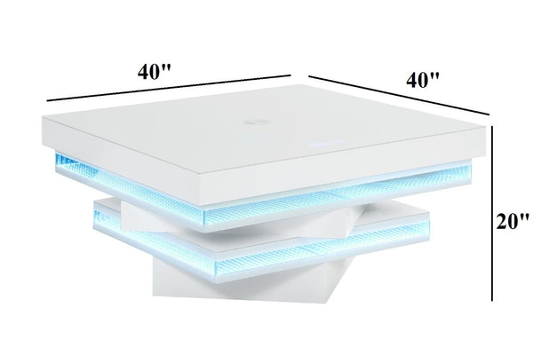 English Elm White Gloss Glass Top Coffee Table with Bluetooth Speaker Wireless Charging and LED Lights B2741P562413