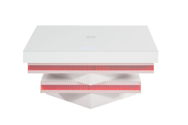 English Elm White Gloss Glass Top Coffee Table with Bluetooth Speaker Wireless Charging and LED Lights B2741P562413