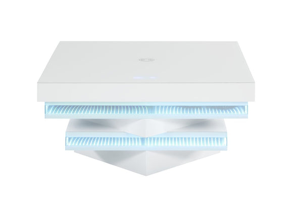 English Elm White Gloss Glass Top Coffee Table with Bluetooth Speaker Wireless Charging and LED Lights B2741P562413
