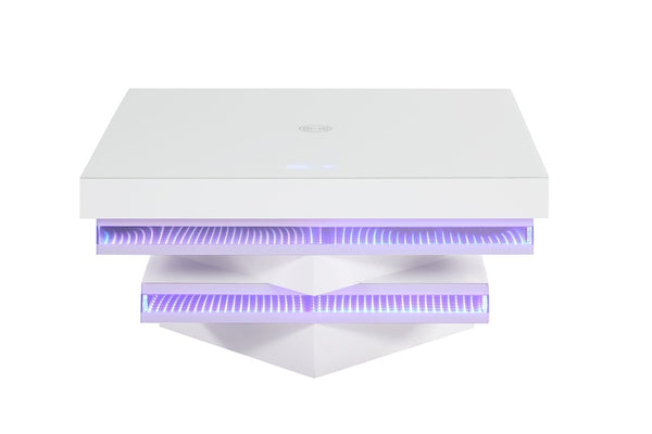 English Elm White Gloss Glass Top Coffee Table with Bluetooth Speaker Wireless Charging and LED Lights B2741P562413