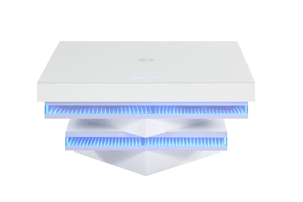 English Elm White Gloss Glass Top Coffee Table with Bluetooth Speaker Wireless Charging and LED Lights B2741P562413