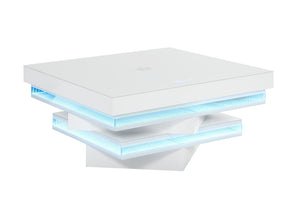 English Elm White Gloss Glass Top Coffee Table with Bluetooth Speaker Wireless Charging and LED Lights B2741P562413