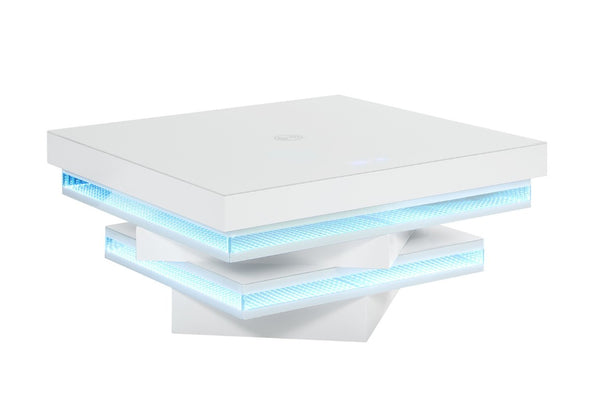 English Elm White Gloss Glass Top Coffee Table with Bluetooth Speaker Wireless Charging and LED Lights B2741P562413