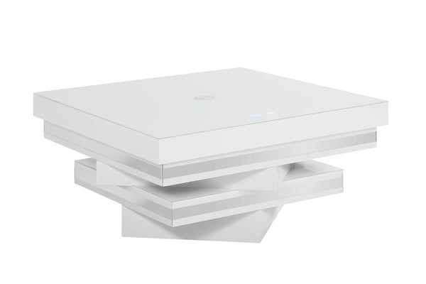 English Elm White Gloss Glass Top Coffee Table with Bluetooth Speaker Wireless Charging and LED Lights B2741P562413