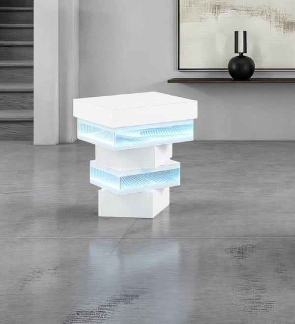 English Elm White Gloss End Table with Wireless Charging Bluetooth Speaker and LED Ambient Light B2741P562445