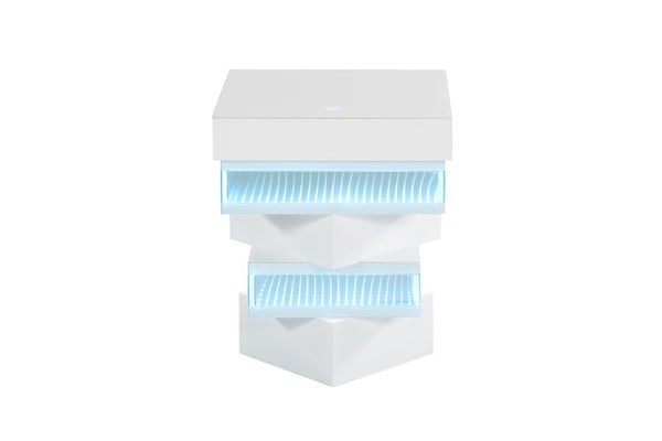 English Elm White Gloss End Table with Wireless Charging Bluetooth Speaker and LED Ambient Light B2741P562445
