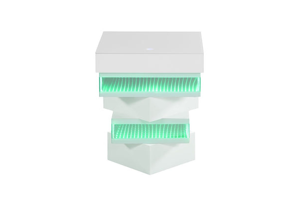 English Elm White Gloss End Table with Wireless Charging Bluetooth Speaker and LED Ambient Light B2741P562445