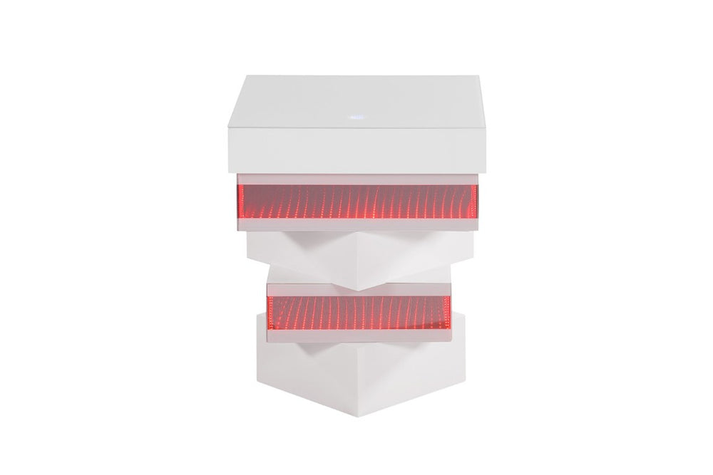 English Elm White Gloss End Table with Wireless Charging Bluetooth Speaker and LED Ambient Light B2741P562445