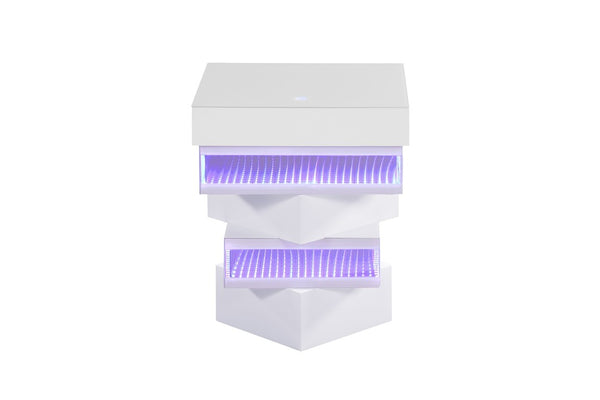 English Elm White Gloss End Table with Wireless Charging Bluetooth Speaker and LED Ambient Light B2741P562445