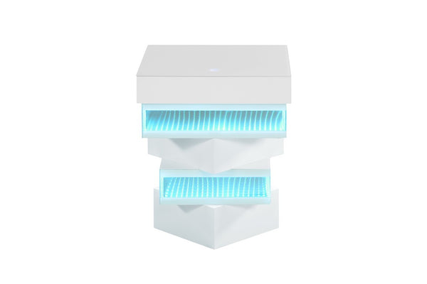 English Elm White Gloss End Table with Wireless Charging Bluetooth Speaker and LED Ambient Light B2741P562445