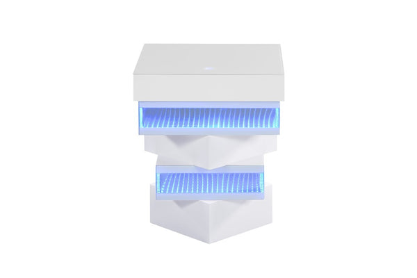 English Elm White Gloss End Table with Wireless Charging Bluetooth Speaker and LED Ambient Light B2741P562445