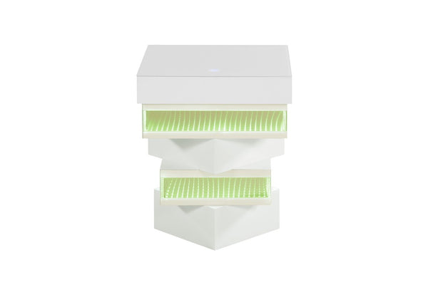 English Elm White Gloss End Table with Wireless Charging Bluetooth Speaker and LED Ambient Light B2741P562445