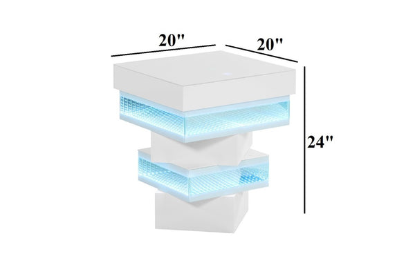 English Elm White Gloss End Table with Wireless Charging Bluetooth Speaker and LED Ambient Light B2741P562445