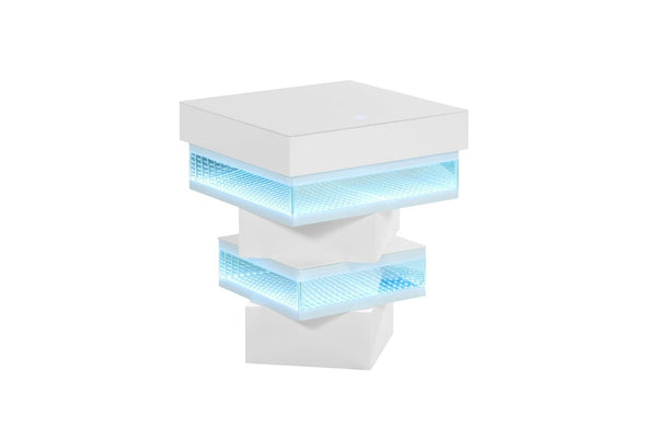 English Elm White Gloss End Table with Wireless Charging Bluetooth Speaker and LED Ambient Light B2741P562445