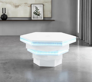 English Elm Contemporary Gloss White Coffee Table with LED Lighting and Wireless Charging Hub B2741P562446