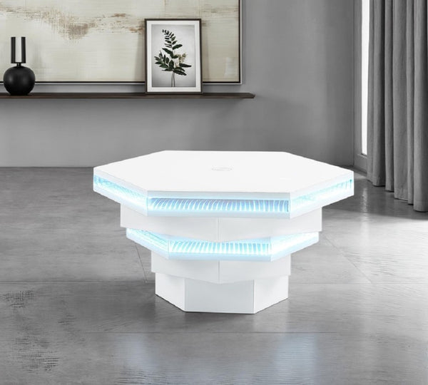 English Elm Contemporary Gloss White Coffee Table with LED Lighting and Wireless Charging Hub B2741P562446