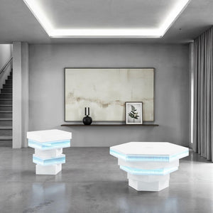 English Elm Contemporary Gloss White Coffee Table with LED Lighting and Wireless Charging Hub B2741P562446