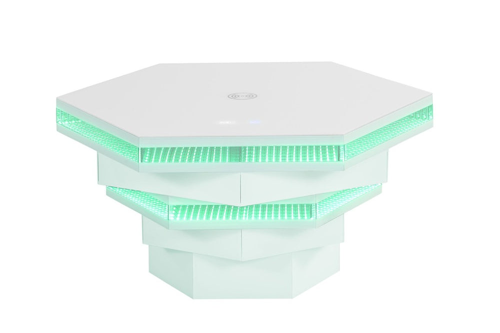 English Elm Contemporary Gloss White Coffee Table with LED Lighting and Wireless Charging Hub B2741P562446