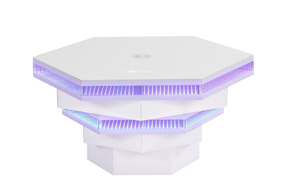 English Elm Contemporary Gloss White Coffee Table with LED Lighting and Wireless Charging Hub B2741P562446