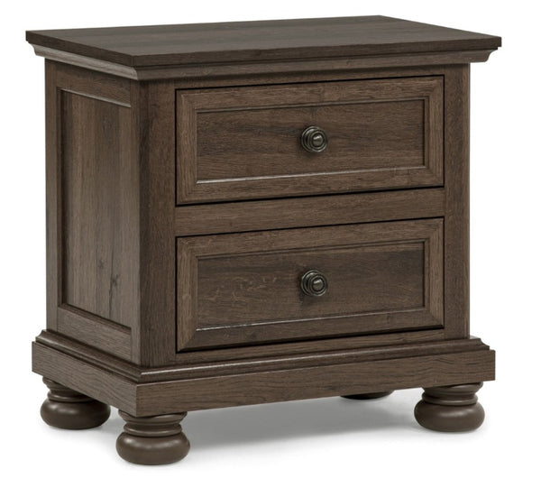 English Elm Contemporary Walnut Two Drawer Nightstand Warm Wood Grain Finish for Modern Bedrooms Brown B2741P562460