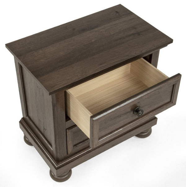 English Elm Contemporary Walnut Two Drawer Nightstand Warm Wood Grain Finish for Modern Bedrooms Brown B2741P562460