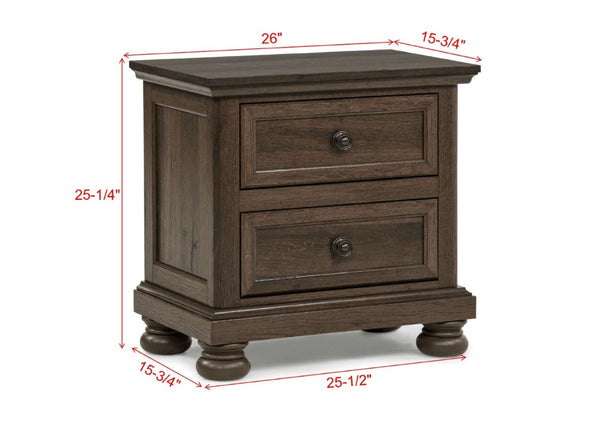 English Elm Contemporary Walnut Two Drawer Nightstand Warm Wood Grain Finish for Modern Bedrooms Brown B2741P562460