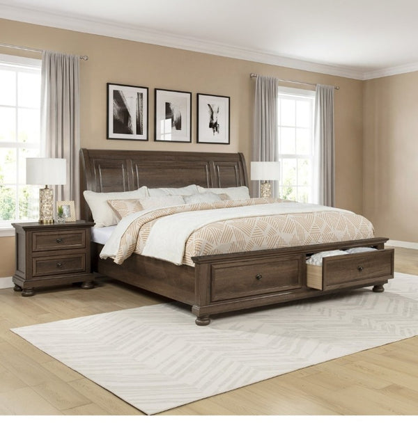 English Elm Contemporary Walnut Two Drawer Nightstand Warm Wood Grain Finish for Modern Bedrooms Brown B2741P562460