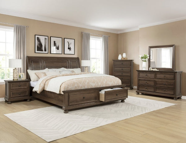English Elm Contemporary Walnut Two Drawer Nightstand Warm Wood Grain Finish for Modern Bedrooms Brown B2741P562460