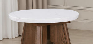 English Elm 1Pc Genuine Marble Top End Table with Sculptural Oak Pedestal Base for Modern Living Rooms B2741P562494